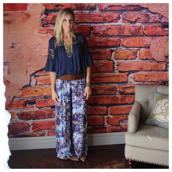 Pants - Navy boho style palazzo pants