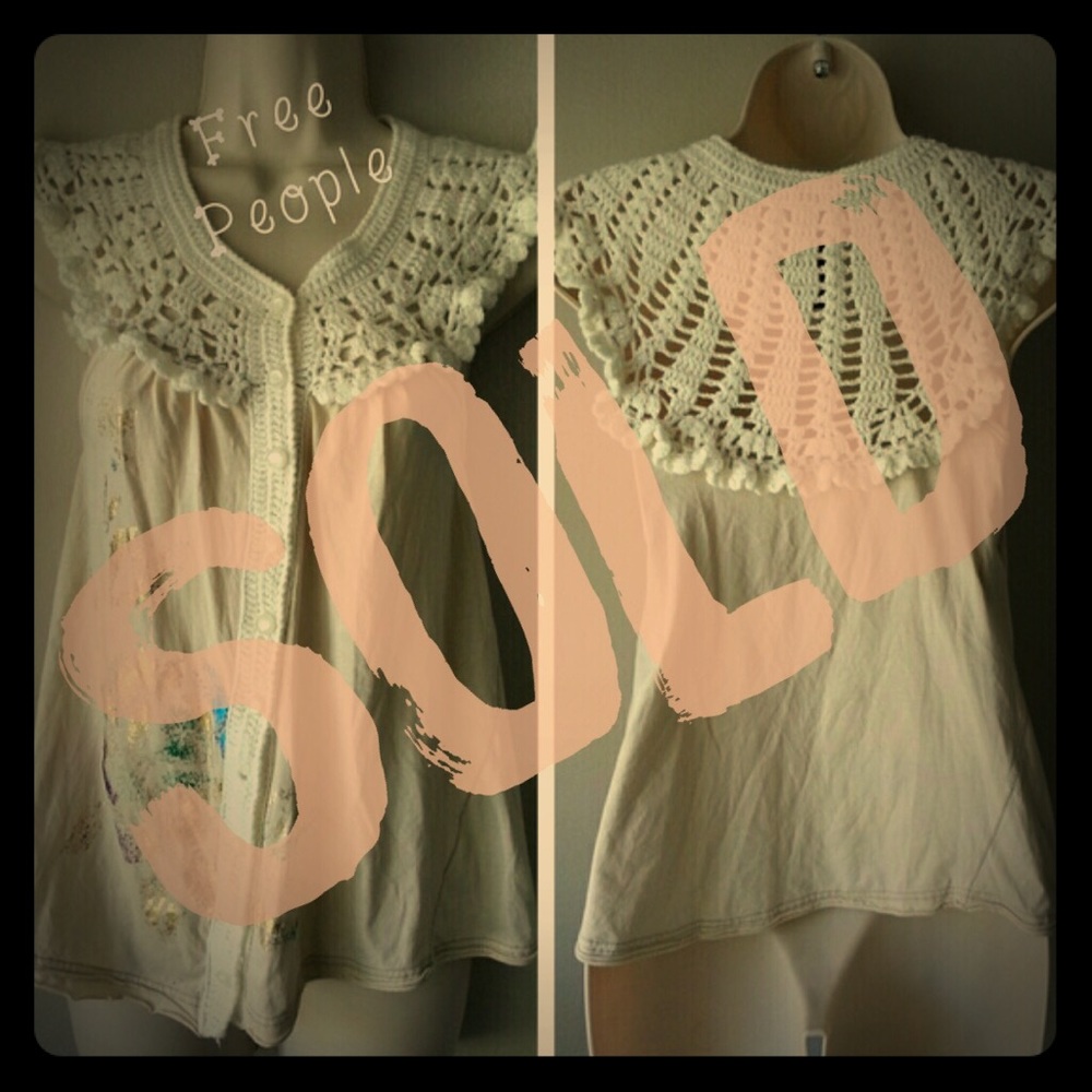 Free People Ivory Crocheted Metallic Rose Blouse