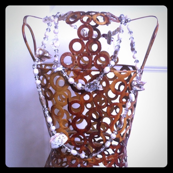 Real pearl and abalone long necklace