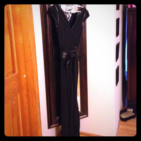 BEBE Black Jumpsuit with Leather Trim