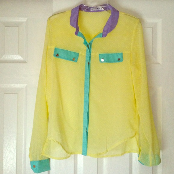 Rehab Button up Sheer Blouse - Picture 1 of 4