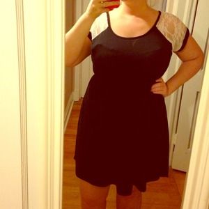 Plus size black hi-lo dress with ivory lace