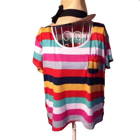 Tops - Multicolored Stripes Hi-Lo Tee