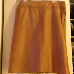 DKNY 100% tan leather knee length skirt