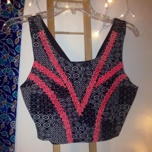 BRAND NEW black and pink patterned crop top