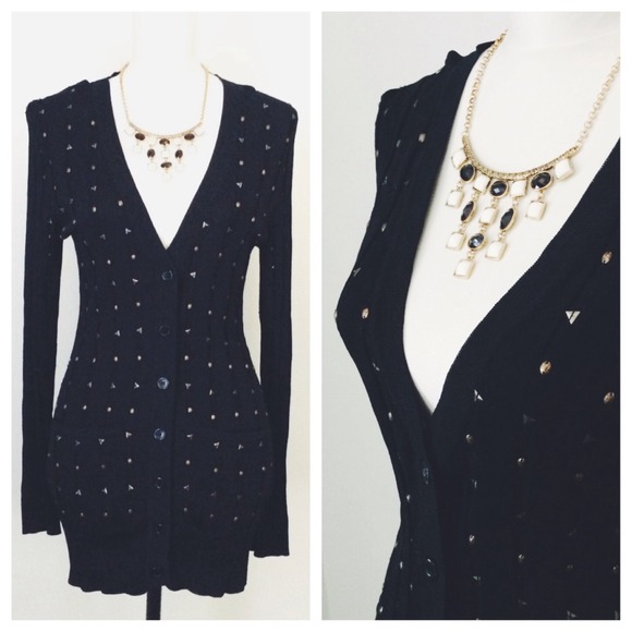 Gold / Bronze Studded Black Boyfriend Cardigan