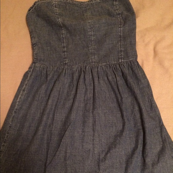 Blue jean denim halter dress.