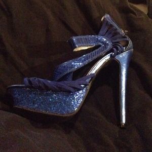 Cute blue sequined platform heels