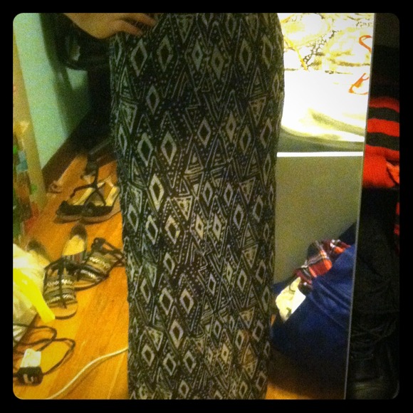 Semi-sheer long skirts w/ b&w triangle pattern