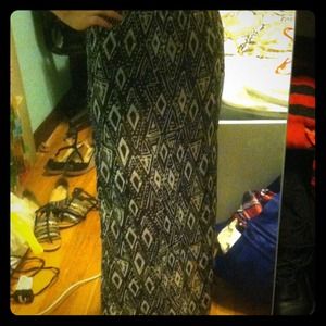 Semi-sheer long skirts w/ b&w triangle pattern