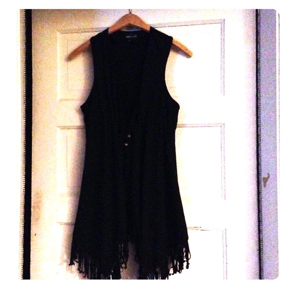 Black hippie fringe vest