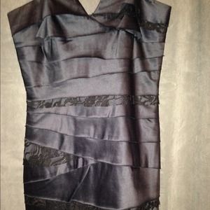 Navy strapless dress with lace