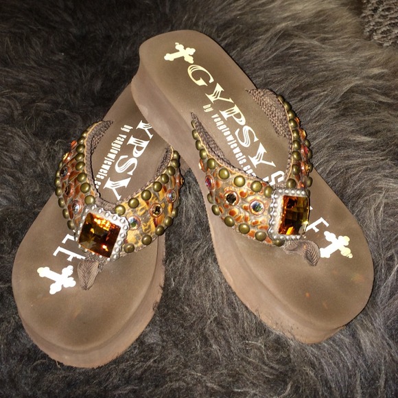 GYPSY jeweled, brads and leather flip flop
