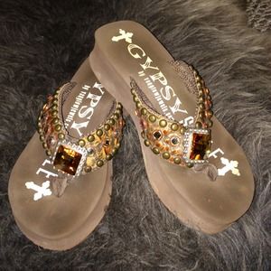 GYPSY jeweled, brads and leather flip flop