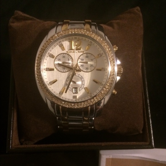 Michael Kors two tone rhinestone bezel watch - Picture 2 of 4