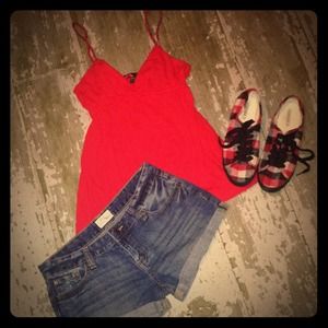 FOREVER 21 RED BABYDOLL TANK TOP BLOUSE CUTE M