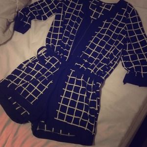 Black and white checkered romper; 3/4 sleeves