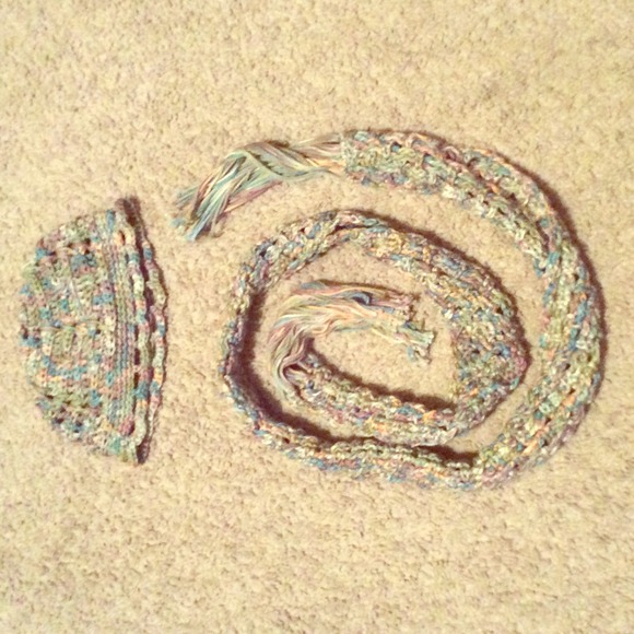 Rainbow colored scarf and hat.