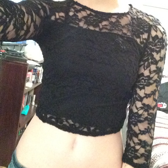 Black lace crop top
