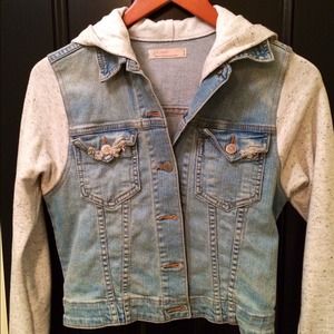 Free People Knit Hooded Denim Jacket