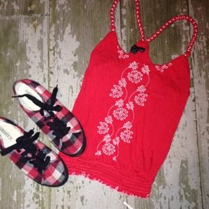 FOREVER 21 RED EMBROIDERED TANK TOP BLOUSE SMALL