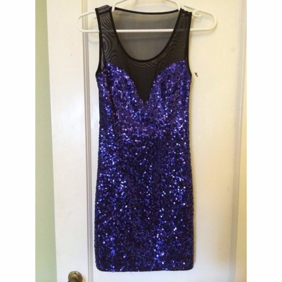 Lipsy blue sequined mesh Bodycon dress