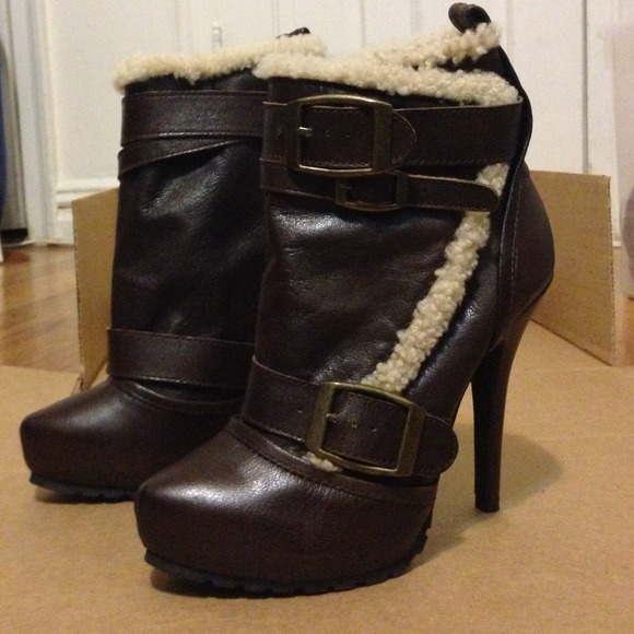 Shearling and Leather Platform Ankle Boots.