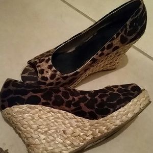 Brown and black cheetah print Wedges