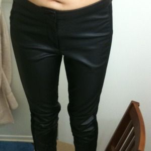 H&M black faux-leather pants, 6