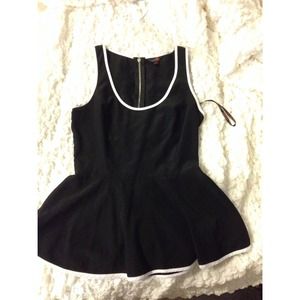 Black Peplum Tank top with White Trim