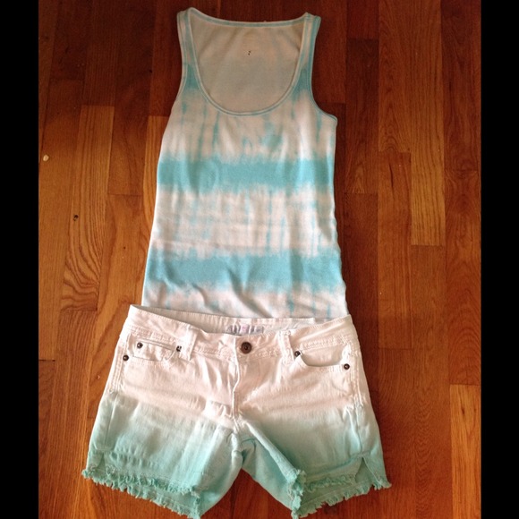 Dip Dyed Frayed Ombré Shorts and Tie Dye Tank Top