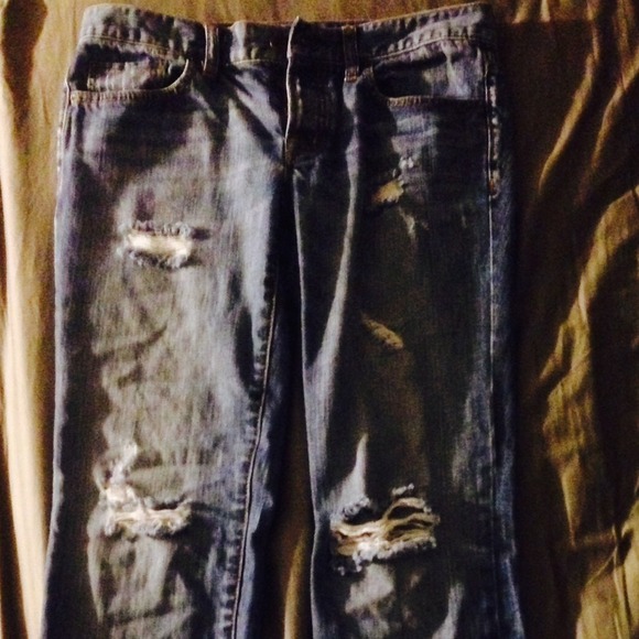 Distressed boyfriend jeans.