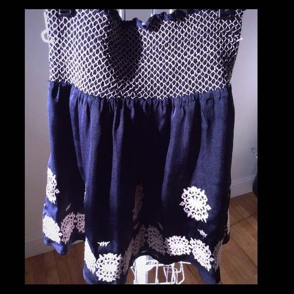Theme navy silk mini skirt