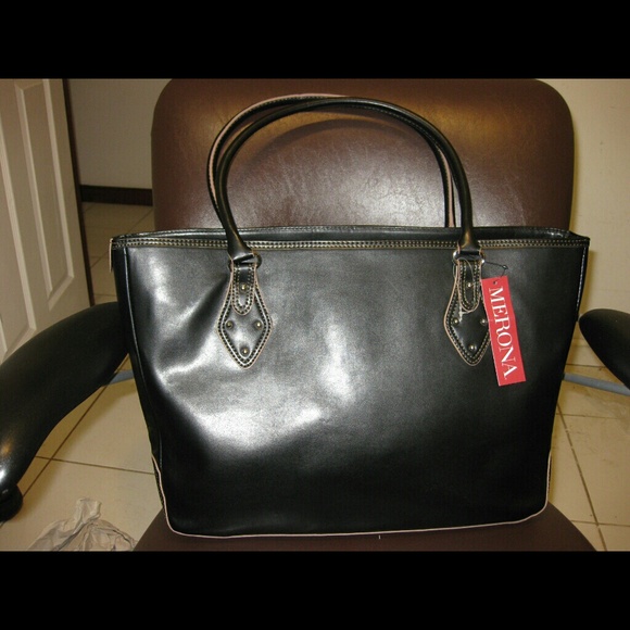 Black handbag manmade durable material tote