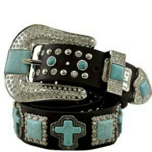 Western turquoise cross and rhinestone belt