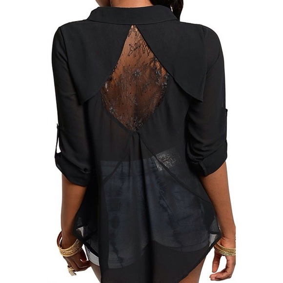 Black sheer chiffon top blouse