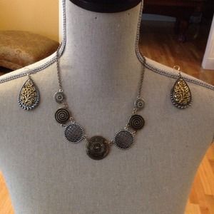Gold&Silver Swirl Necklace/Earrings Set