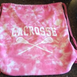 Pink and White "Lacrosse" Drawstring Bag