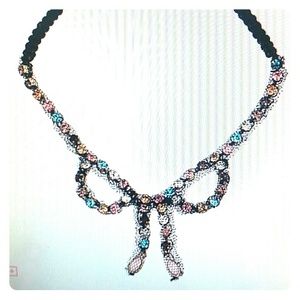 Girlie Grunge Fishnet Bow Necklace