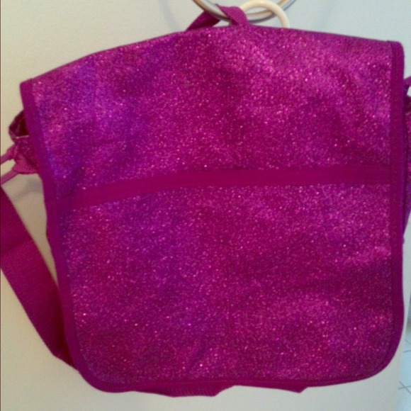 Glitterized purple messenger bag