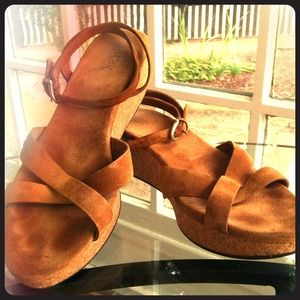 UGG Australia Tan Cork and Suede Wedge Sandals