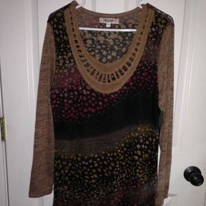 Brown tunic with multi-print.