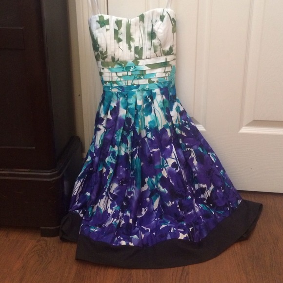 Strapless, floral print dress