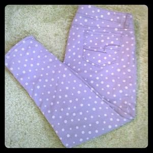 Light Purple with white polka dot jeggings.