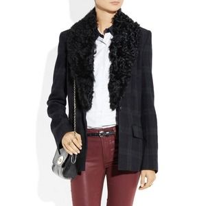 A.L.C. Plaid Hall Blazer with Fur Collar