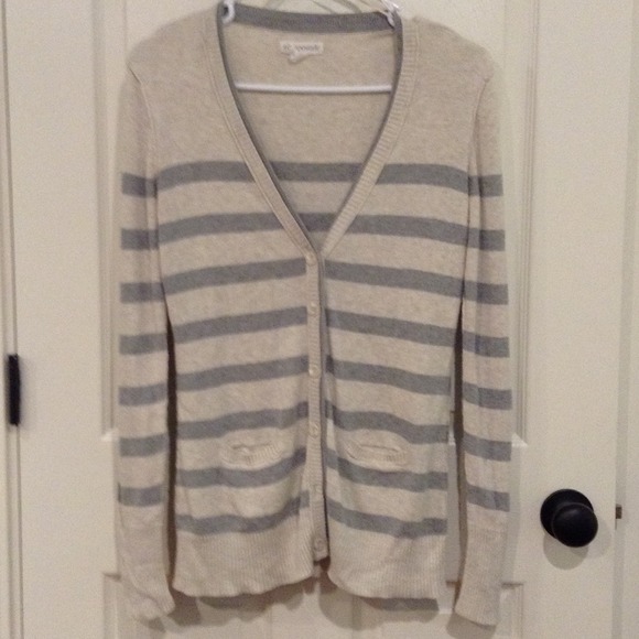 Tan and gray striped cardigan