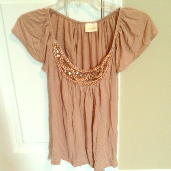 Loose tan sequined braided top