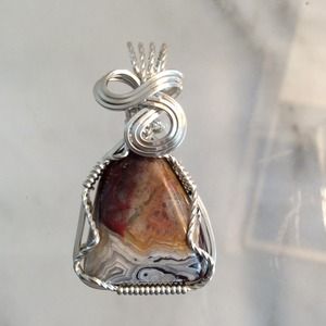Artisan Sterling Wire Wrapped Lace Agate Pendant