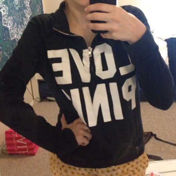 Love Pink Black Half zip hoodie