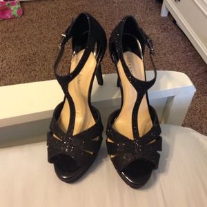 Black glitter heels